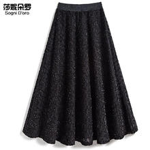 莎妮朵罗 女装 显瘦针织毛呢半身裙 秋冬高腰格子大裙