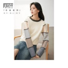 对白 2025冬装拼色圆领套头女式毛衣 慵懒风宽松软糯针织衫