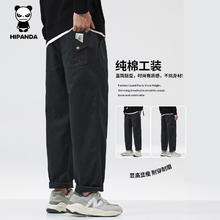 HIPANDA 你好熊猫 纯棉休闲裤 100%棉百搭直筒工装裤