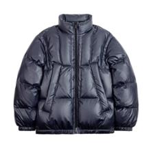 20点:马登工装 美式休闲小方格90白鸭绒羽绒服保暖立领面包服外套男秋冬 灰蓝色 L
