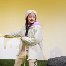 140码 adidas 女子大童毛绒保暖外套仿羊羔绒夹克童装