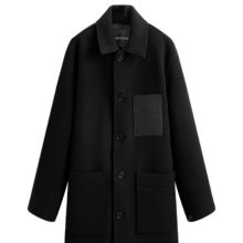 太平鸟 100%绵羊毛 男装冬款翻领复古中长款皮标羊毛大衣 男式大衣