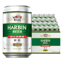 哈尔滨啤酒醇爽啤酒纯正风味经典一起哈啤百年浓香清爽传承铝罐酒精整箱批发 330mL 24罐 整箱装