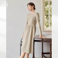 超V：对白 AN大码系列 春秋装收腰显瘦A字中长裙 女式连衣裙