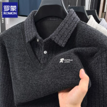 罗蒙 男士假两件加绒毛衣 222黑色 XL (175) 建议体重125-140斤