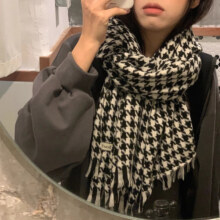 千鸟格围巾女2025新款冬季高级感韩版百搭冬天加厚保暖仿羊绒围脖