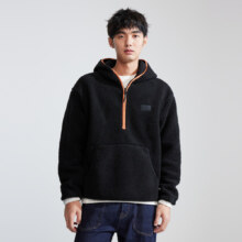 Calvin Klein CK Jeans 男士仿羊羔绒撞色半拉链连帽卫衣 宽松秋冬款