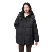 雪中飞 五折服饰2025冬新款中长款羽绒服女立领连帽泡芙通勤穿搭保暖外套 黑色 8056 XL/175/96A