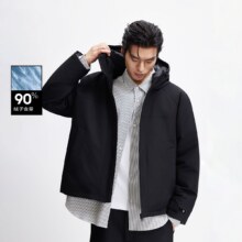 JACK&JONES 魔术贴刺绣羽绒服 男装秋冬季连帽保暖外套 宽松潮流休闲