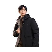 雅鹿 中长款连帽脱卸内胆加厚保暖羽绒服