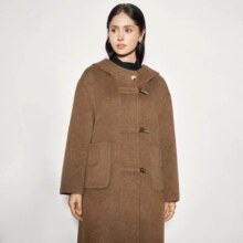 HR 赫莲娜女装秋冬款通勤连帽直筒绵羊毛呢大衣女