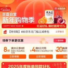 选京东 京喜新年购物季 领满8-4元/100-20元/满30元打8折优惠券