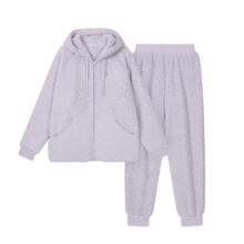 京东京造 连帽衫珊瑚绒秋冬加厚睡衣女情侣家居服 紫色 S