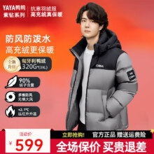 鸭鸭 YAYA 王一博同款 320g充绒羽绒服 男女短款 加厚面包服 灰色 可拆卸帽 XL 246g充绒 建议150-170斤
