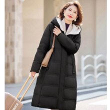 超v 帕丝特 90%绒羽绒连帽中长款羽绒服 妈妈装 中老年女 秋冬季
