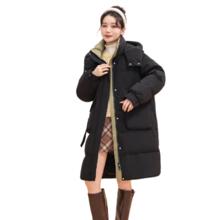 年货节:雪中飞 女士防风连帽立领长款羽绒服 黑色 8056 XS /155/80A