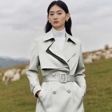 娜尔思 气质大女主春秋通勤直筒双排扣中长风衣外套