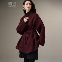 晚白 冬款骐骥红法式优雅羊毛大衣女