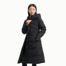 冰洁 长款羽绒服女 冬季抽绳收腰连帽保暖外套 显瘦设计