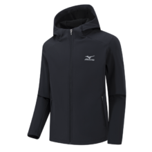 MIZUNO 加绒弹力秋冬季男女运动登山外套 防风保暖连帽软壳衣 百搭款