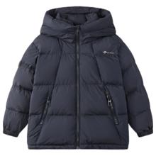马骑顿 男童25冬户外工装风保暖连帽外套中长款羽绒服 藏青 130
