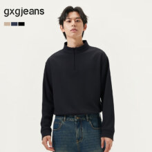 gxgjeans 男装基础打底宽松半开襟长袖T恤 黑色0 L (175)