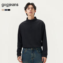 gxgjeans 男装基础打底宽松半开襟长袖T恤 黑色0 L (175)