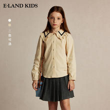 E·LAND KIDS衣恋女童衬衫冬季新品花边翻领LOGO刺绣上衣 Beige米色/35 130
