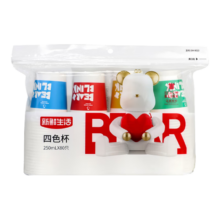 新鲜生活 加厚四色一次性杯 250ml*80只 家用商用热饮杯 防漏办公茶水杯
