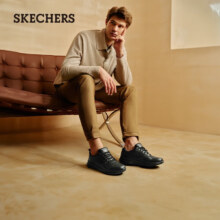 PLUS会员: 斯凯奇（Skechers）男鞋休闲皮鞋商务通勤黑色工作鞋简约百搭黑色运动鞋
