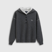 Gap logo纽扣半开襟宽松连帽针织衫