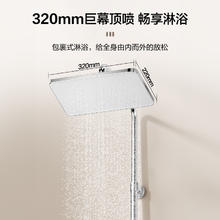 国家补贴、淘金币可用：恒洁 家用除垢置物巨幕顶喷淋浴花洒套装 极光银 置物花洒938-333