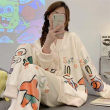 有只绵 睡衣女冬季加绒加厚甜美蝴蝶结保暖珊瑚绒居家服小香风套装 小星套装 XL 120-150