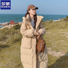 年货节:罗蒙 ROMON 冬季羽绒棉服女韩版宽松加厚中长款过膝棉衣 卡其 S 90-110斤