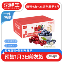 再降价：京鲜生 云南蓝莓15mm+4盒 智利车厘子2J级5斤 水果礼盒 源头直发