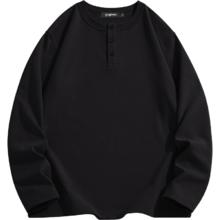 gxgjeans 美式纯色亨利领长袖T恤 黑色