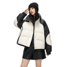雪中飞 女式韩式撞色短款羽绒服 2024新款 御寒防风拼接保暖时尚
