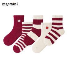 MQDMINI 宝宝袜子 条纹中筒袜 酒红蝴蝶结 5双装 均码S 脚长10-13cm 1-3岁