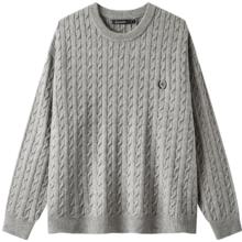 gxgjeans 25年冬新品 美式刺绣绞花保暖毛衣针织衫 灰咖色