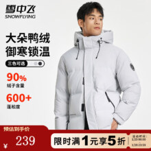 雪中飞 男士羽绒服 灰色 L (175) 连帽保暖防风鸭绒外套