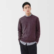 MUJI 男式 羊毛可水洗高针距圆领毛衣 长袖秋冬