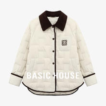百家好 90鹅绒 纯色翻领羽绒服