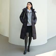 艾莱依 羽绒服女士2025冬季可脱卸连帽防风保暖鸭绒抽绳收腰显瘦外套 月夜黑 S 155