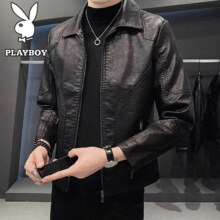 花花公子 PLAYBOY 男款皮衣夹克 春秋休闲机车外套 黑色 2XL