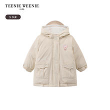 TEENIE WEENIE Kids小熊童装印花连帽加绒中长款羽绒服