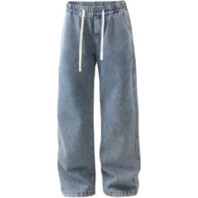 gxgjeans 男装加绒水洗宽松直筒牛仔长裤 深蓝色 XL (180) -32码