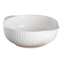 2只10.5英寸纯白竖纹双耳汤碗 家用陶瓷餐具 防烫设计