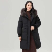冰洁 貉子毛领连帽羽绒服女 韩版宽松保暖时尚百搭 秋冬款