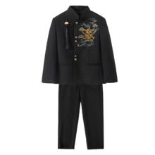 罗蒙 男童新中式西装外套唐装中国风中山装套装 儿童西服演出服 黑色