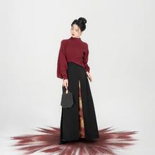 限移动端：织造司 金灯花 女士汉服绣花对襟外套毛衣三裥裙